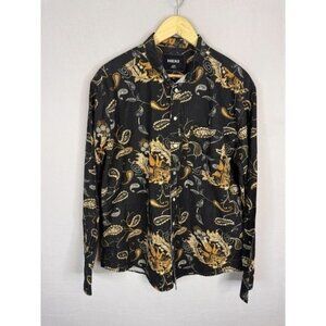 Rascals Copenhagen Mens Summer Shirt Black Gold Paisley Cotton Button Down L